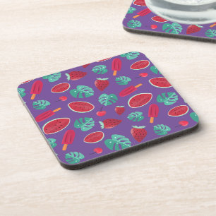 Dessous-de-verre Feuilles de pavot, cerise, fraise et pastèque