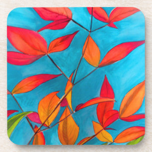 Dessous-de-verre Feuilles orange Art original aquarelle d'automne