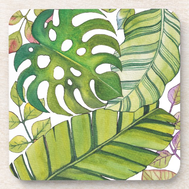 Dessous-de-verre Feuilles Tropicaux En Aquarelle (Devant)