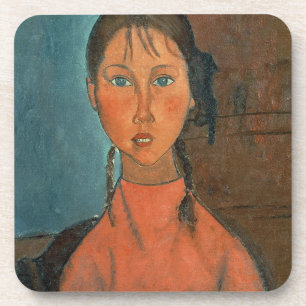 Dessous-de-verre Fille avec les tresses, c.1918 (huile sur la