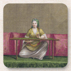 Dessous-de-verre Fille turque, brodant, XVIIIème siècle (engravin