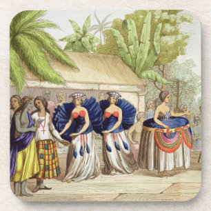 Dessous-de-verre Filles de danse polynésiennes, gravées par A.