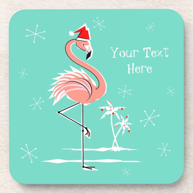 Dessous-de-verre Flamant rose de Noël Texte plastique (Devant)