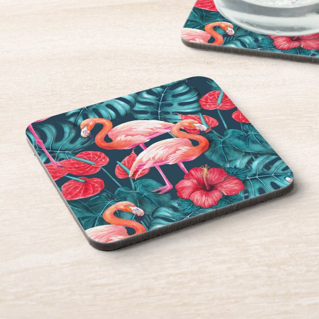 Dessous-de-verre Flamant rose et aquarelle du jardin tropical (Côté gauche)