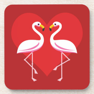 Dessous-de-verre Flamants roses blancs mignons rose avec coeur roug