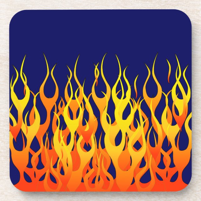 Dessous-de-verre Flammes de course élégantes Feu sur Navy Blue (Devant)