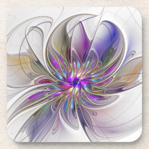 Dessous-de-verre Fleur d'art fractal abstrait énergique et coloré
