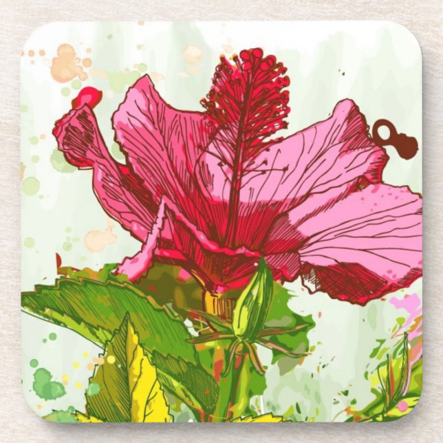 Dessous-de-verre Fleur de ketmie - peinture d'aquarelle (Devant)