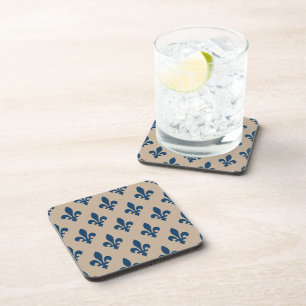 Dessous-de-verre Fleur de Lis Motif, Royal French Blue sur Crème