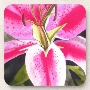 Dessous-de-verre Fleur de lys rose chaud art pop aquarelle Tenerife