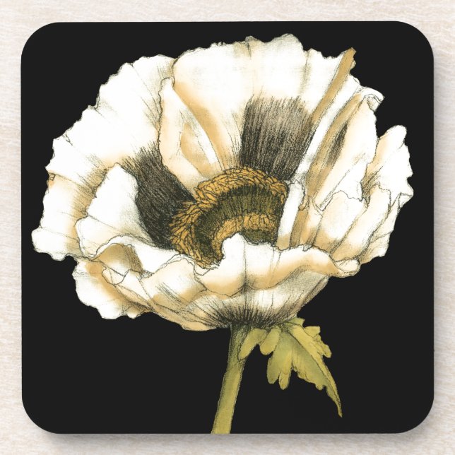 Dessous-de-verre Fleur de pavot à crème sur Arrière - plan noir (Devant)