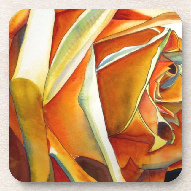 Dessous-de-verre Fleur de Rose jaune aquarelle originale d'Art (Devant)