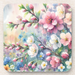 Dessous-de-verre Fleur d'eaucolor de cottagecore sous la pluie de p