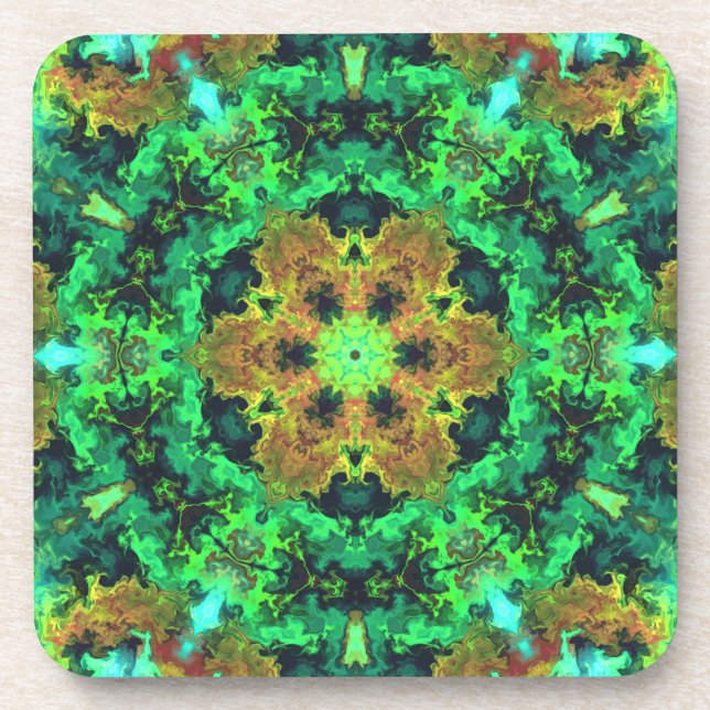 Dessous-de-verre Fleur d'hippie psychédélique orange et verte (Devant)