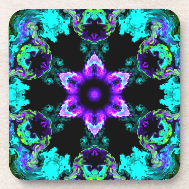 Dessous-de-verre Fleur d'hippie psychédélique violet Turquoise et n (Devant)