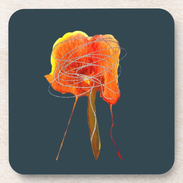 Dessous-de-verre Fleur florale gribouillante Abstraite art moderne (Devant)