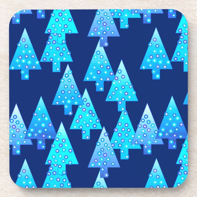 Dessous-de-verre Fleur moderne arbres de Noël - bleu cobalt (Devant)
