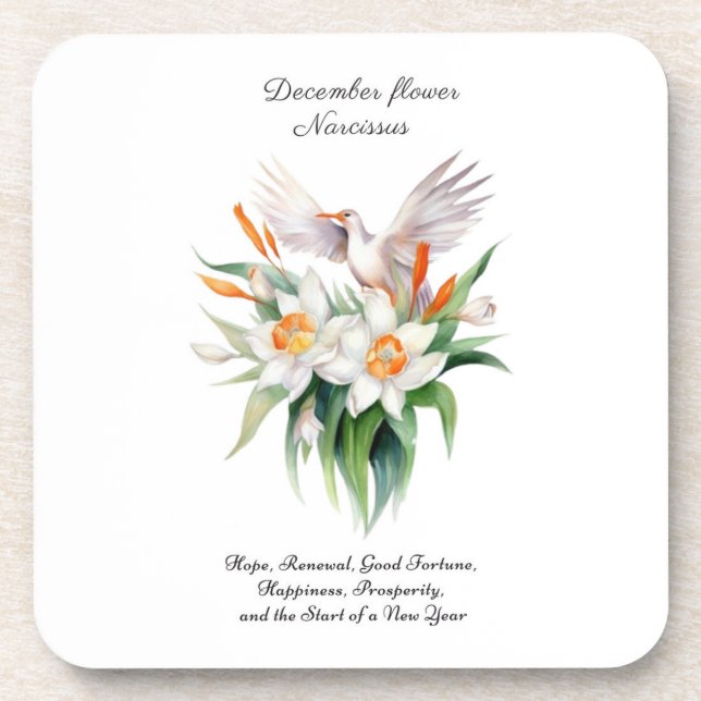 Dessous-de-verre Fleur Narcisse de décembre avec oiseaux floraux (Devant)