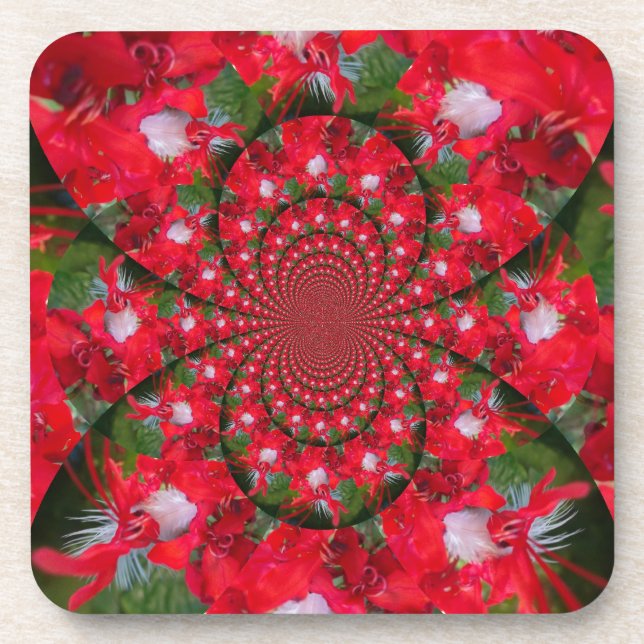 Dessous-de-verre Fleur Rouge Naturelle Blanc Plumes Kaleidoscope Ar (Devant)