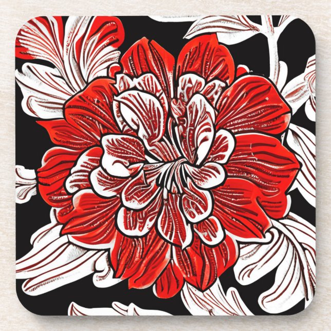 Dessous-de-verre Fleur rouge noir et blanc Art Nouveau (Devant)