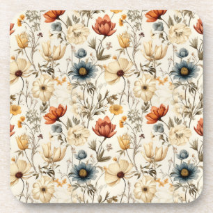 Dessous-de-verre Fleur sauvage séchée vintage Terracotta Navy