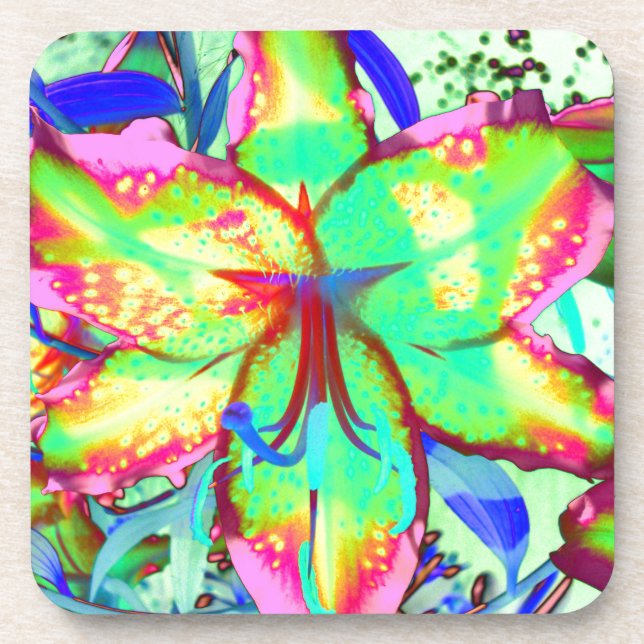 Dessous-de-verre Fleur tropicale fleurie fleurie verte rose (Devant)