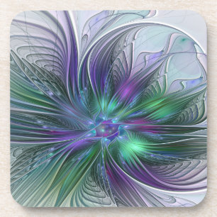 Dessous-de-verre Fleur verte abstraite moderne d'art fractal violet