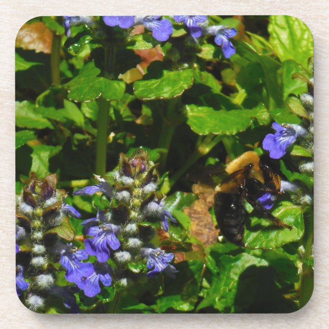 Dessous-de-verre Fleur violette et abeille boursouflante (Devant)