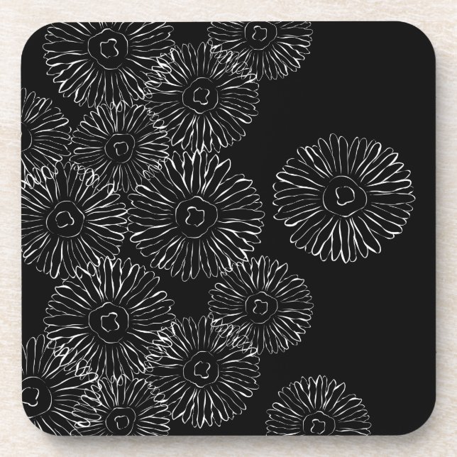 Dessous-de-verre Fleurs abstraites de printemps noir et blanc (Devant)