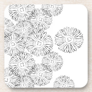Dessous-de-verre Fleurs abstraites de printemps noir et blanc