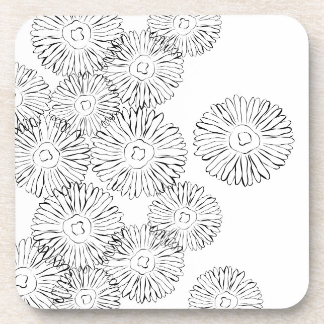 Dessous-de-verre Fleurs abstraites de printemps noir et blanc (Devant)