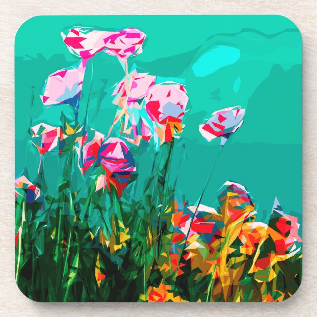 Dessous-de-verre Fleurs Abstraites turquoise violet orange (Devant)