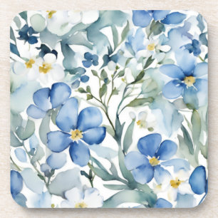 Dessous-de-verre Fleurs Bleues Blancs Aquarelle Chic