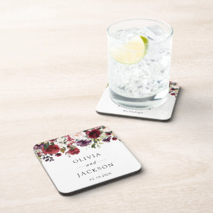 Dessous-de-verre Fleurs Bourgogne, Fleurs roses, Verdure, Mariage