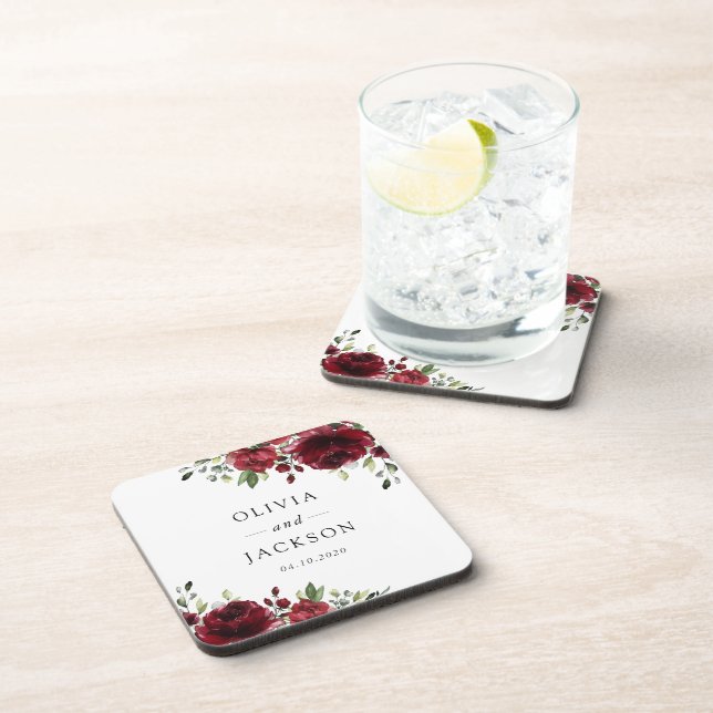 Dessous-de-verre Fleurs Bourgognes, Fleurs rouges, Mariage Floral (Côté Droit)