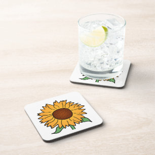 Dessous-de-verre Fleurs de bande dessinée, tournesol floral d'été