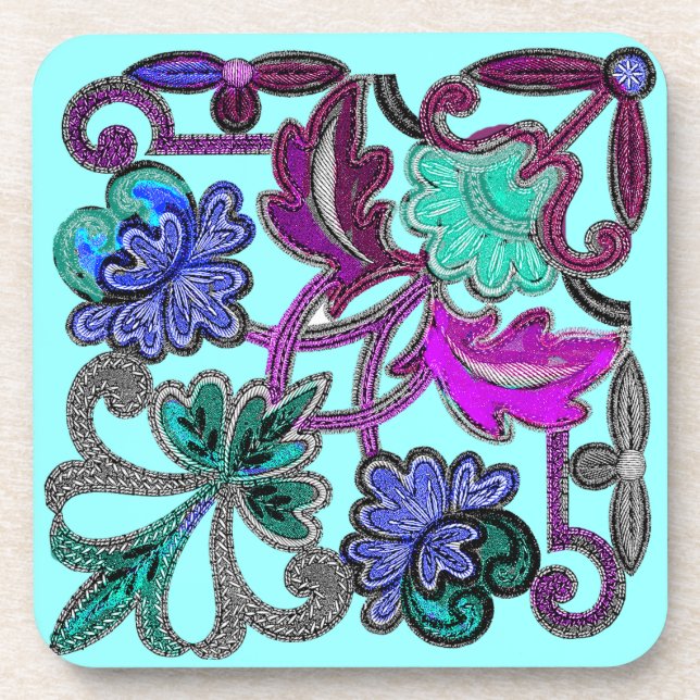 Dessous-de-verre FLEURS DE LACE turquoise BLEU VERT PURPLE (Devant)