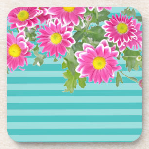 Dessous-de-verre Fleurs de marguerite rose fraîche sur bandes Turqu