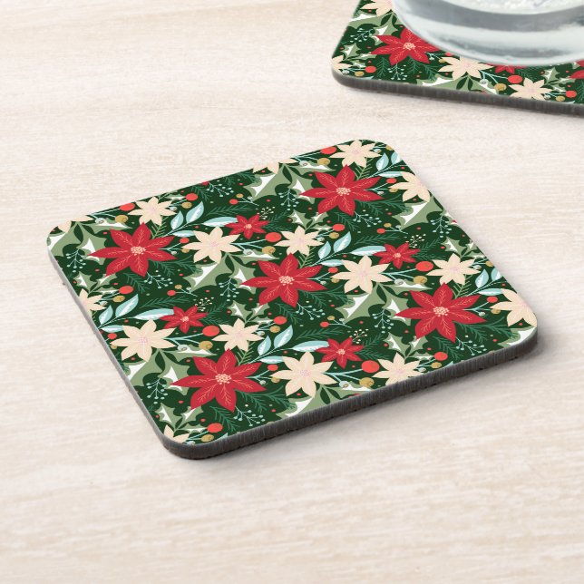 Dessous-de-verre Fleurs de Poinsettia et Noël Feuille (Côté gauche)