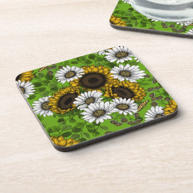 Dessous-de-verre Fleurs de soleil et marguerites, jardin d'été (Côté gauche)