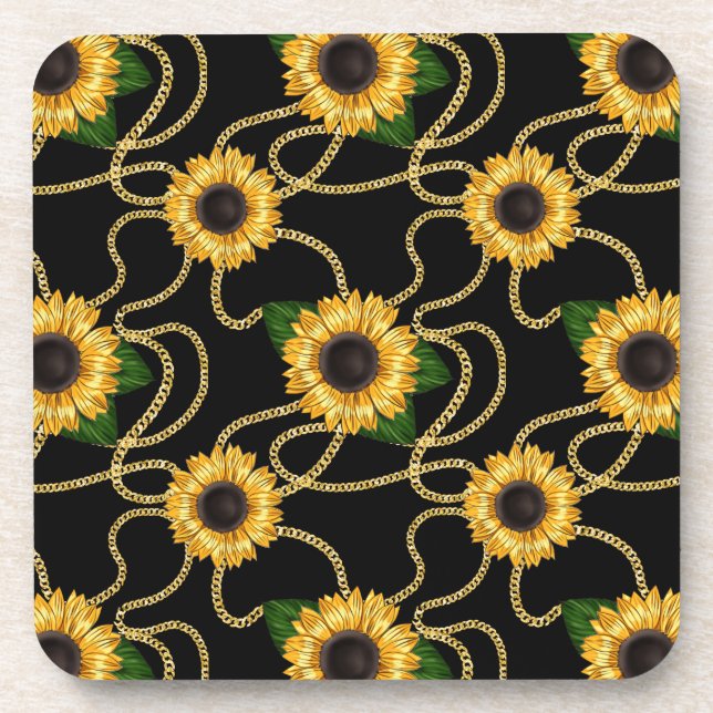Dessous-de-verre Fleurs de soleil jaunes élégantes Motif élégant su (Devant)