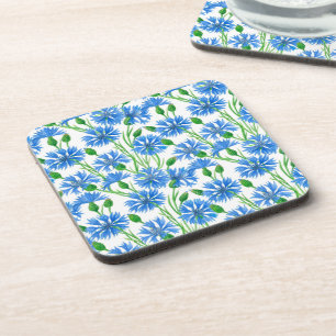 Dessous-de-verre Fleurs d'eau bleu, fleurs sauvages sur blanc