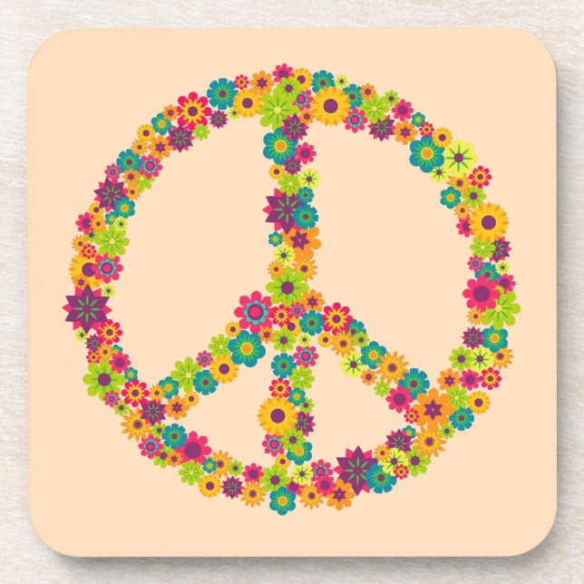 Dessous-de-verre Fleurs des signes de paix hippie (Devant)