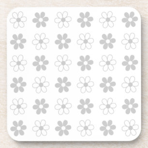 Dessous-de-verre Fleurs Gris Clair et Blanc sur Fond Blanc