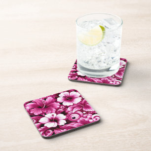 Dessous-de-verre Fleurs hawaïennes tropicales Hibiscus Motif rose