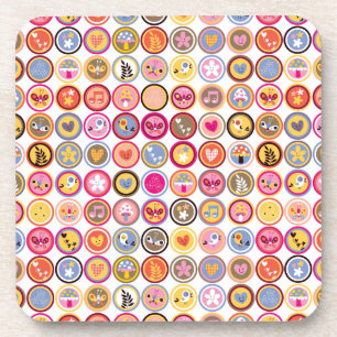 Dessous-de-verre fleurs mignonnes, oiseaux, motif de coeurs