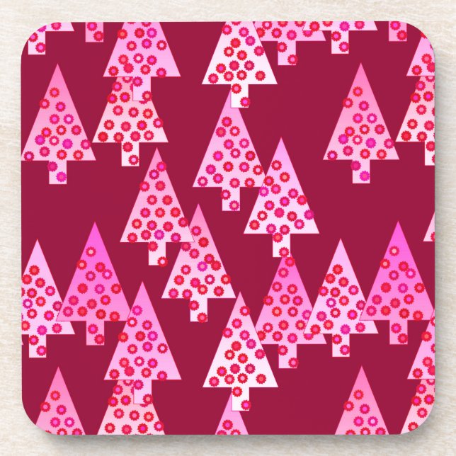 Dessous-de-verre Fleurs modernes arbres de Noël - vin & rose (Devant)