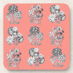 Dessous-de-verre Fleurs monochromes sur arrière - plan corallien