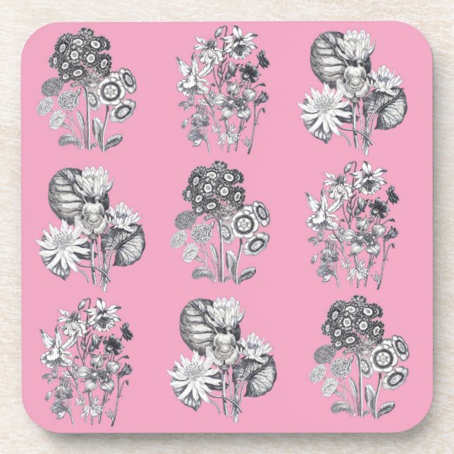 Dessous-de-verre Fleurs monochromes sur arrière - plan rose (Devant)