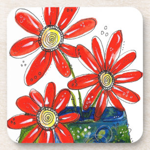 Dessous-de-verre Fleurs rouges lunaires